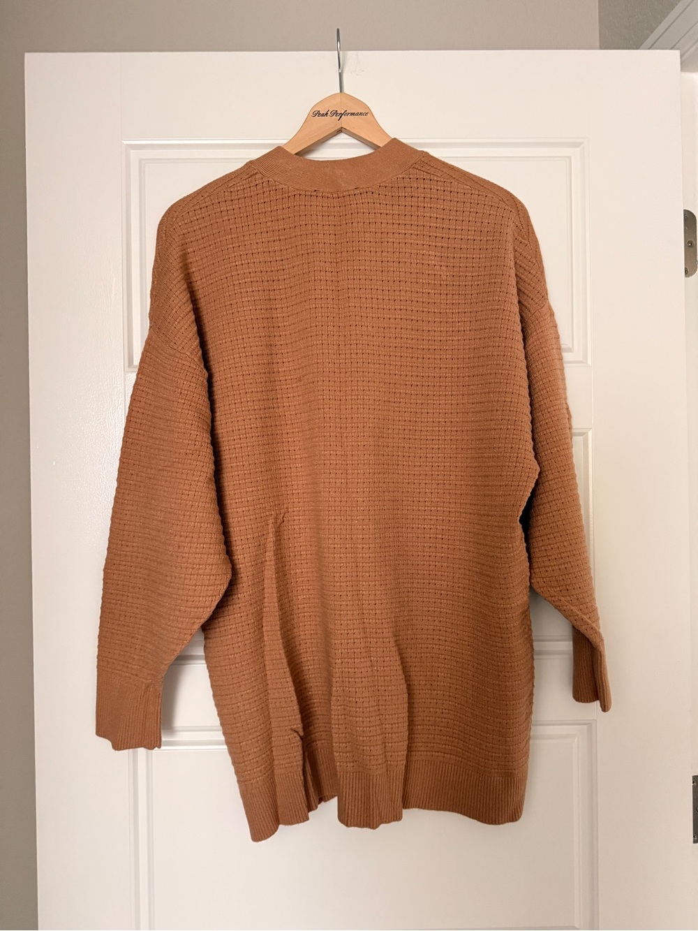 Express Button-Front Ribbed Cardigan — Camel Brown - Picture 4 of 4